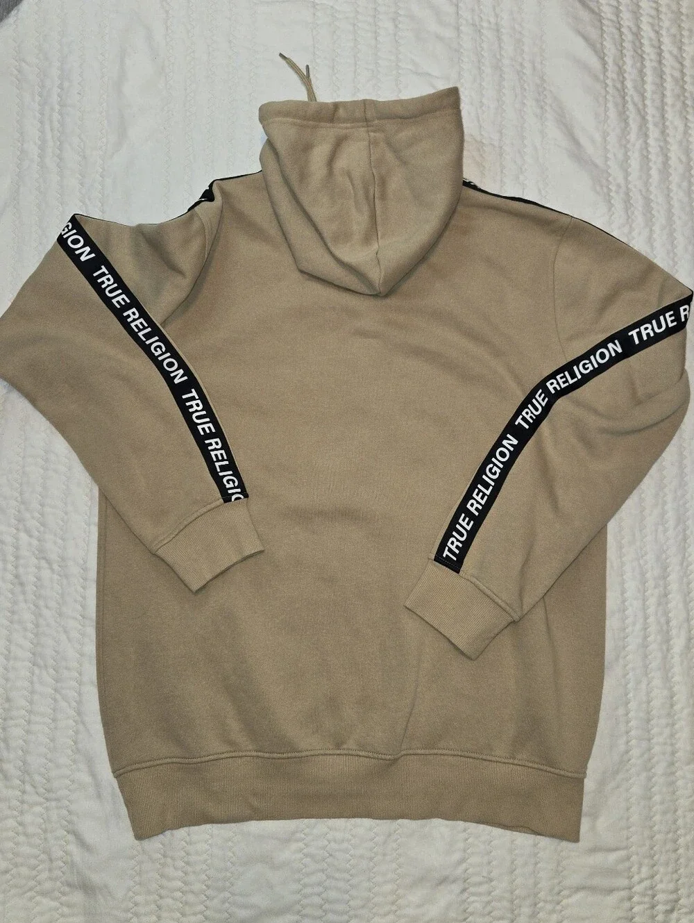 True Religion Men’s Tan Hoodie with Black Logo Tape